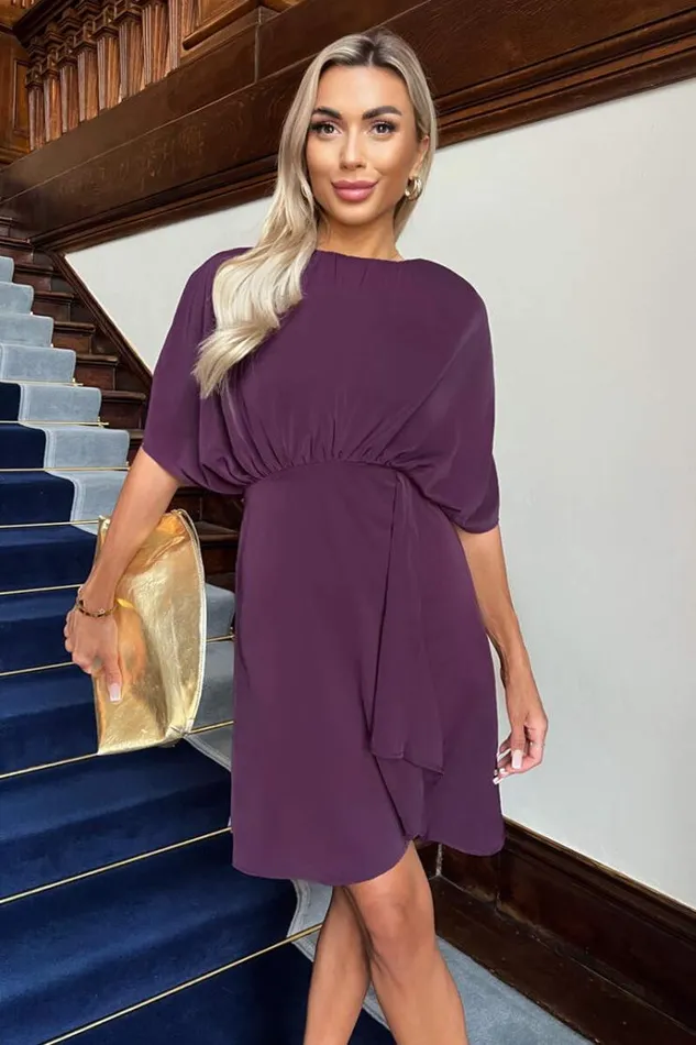 AX Paris Wine Batwing Gathered Top Mini Dress Women Dresses