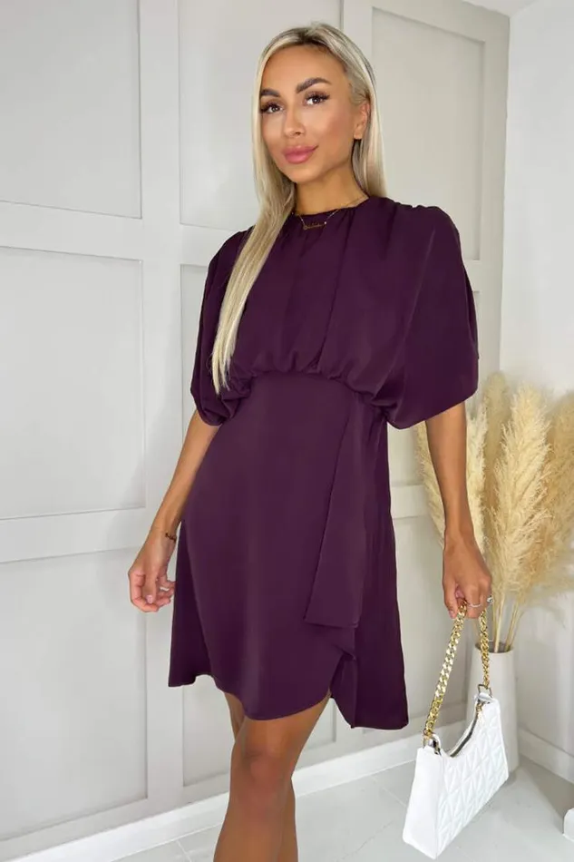 AX Paris Wine Batwing Gathered Top Mini Dress Women Dresses