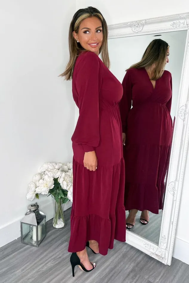 AX Paris Wine Long Sleeve Wrap Top Smock Midi Dress Women Dresses