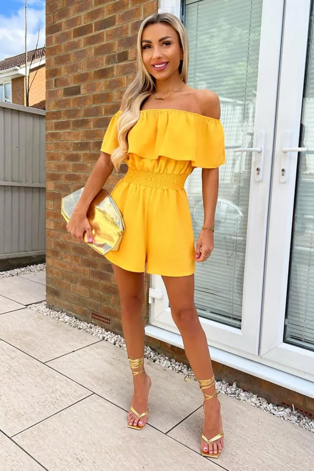 AX Paris Yellow Bardot Playsuit Women Jumpsuits And Playsuits