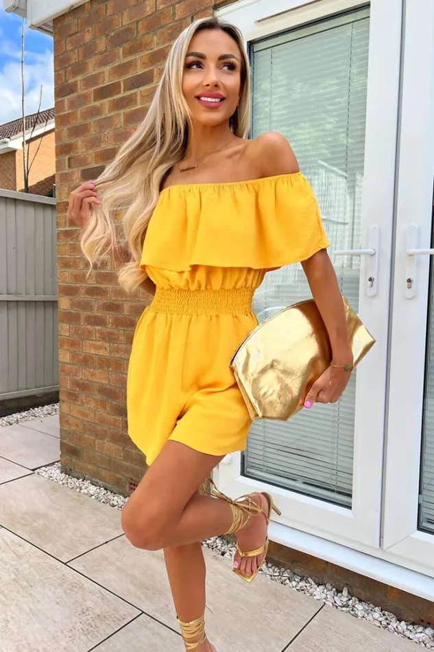 AX Paris Yellow Bardot Playsuit Women Jumpsuits And Playsuits