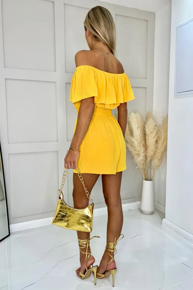AX Paris Yellow Bardot Playsuit Women Jumpsuits And Playsuits