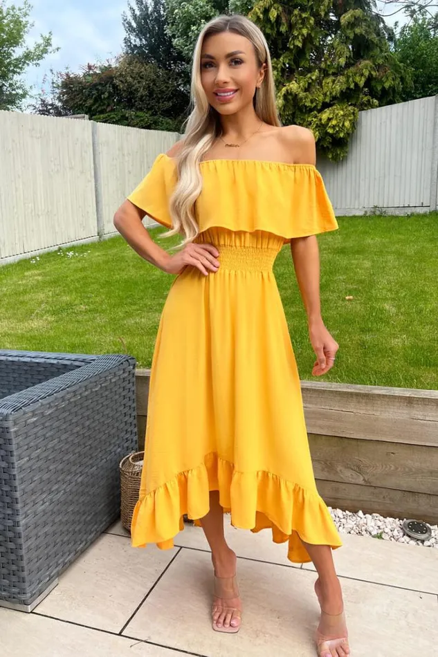 AX Paris Yellow Bardot Style Midi Dress Women Dresses