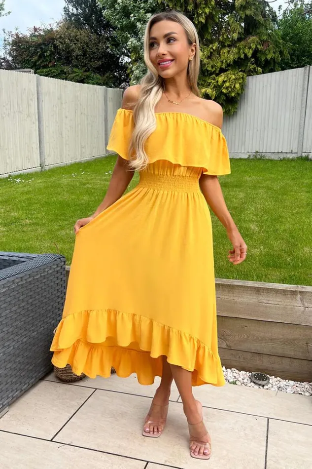 AX Paris Yellow Bardot Style Midi Dress Women Dresses