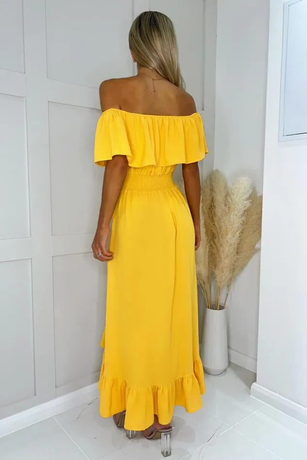 AX Paris Yellow Bardot Style Midi Dress Women Dresses