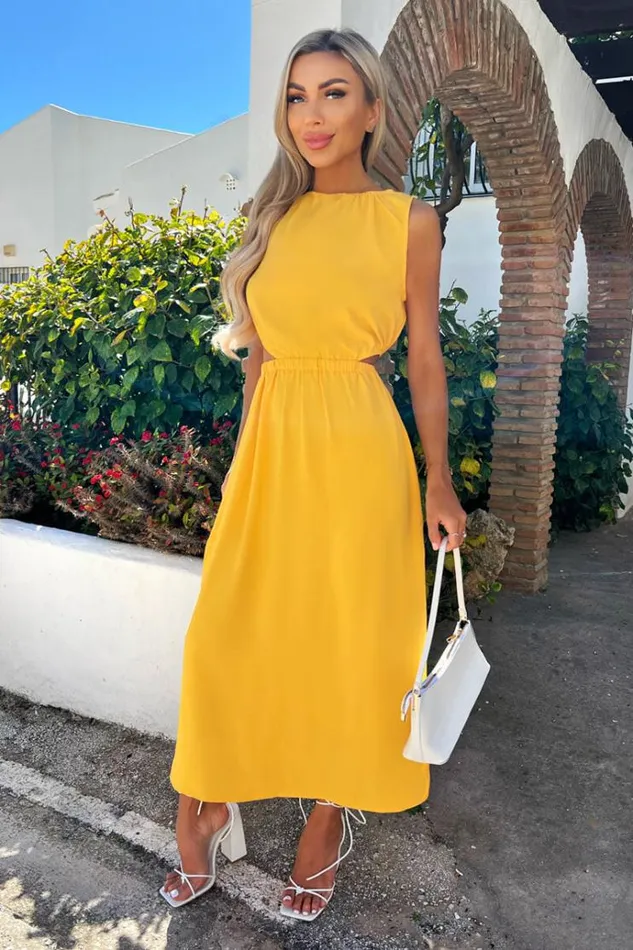 AX Paris Yellow Cut Out Midi Dress Women Dresses