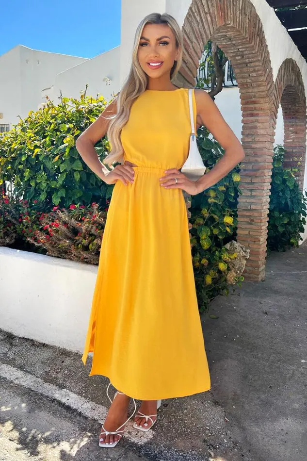 AX Paris Yellow Cut Out Midi Dress Women Dresses