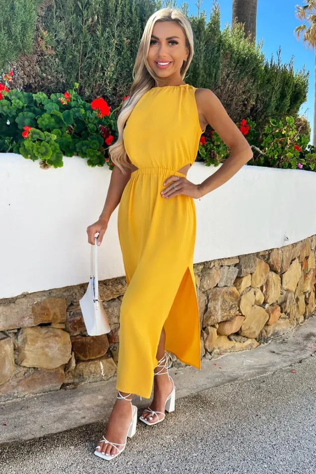AX Paris Yellow Cut Out Midi Dress Women Dresses