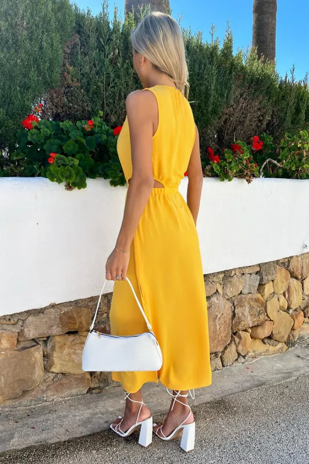 AX Paris Yellow Cut Out Midi Dress Women Dresses
