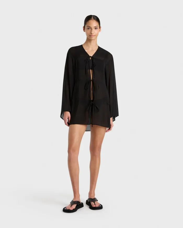 BONDI BORN Cover Ups Cremona Tie Front Mini Coverup 8211 Black 8211 Women