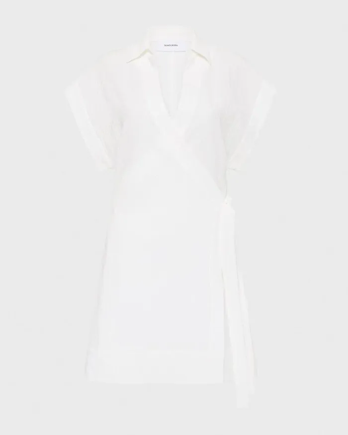 BONDI BORN Cover Ups Hastings Organic Cotton Mini Wrap Dress 8211 White 8211 Women
