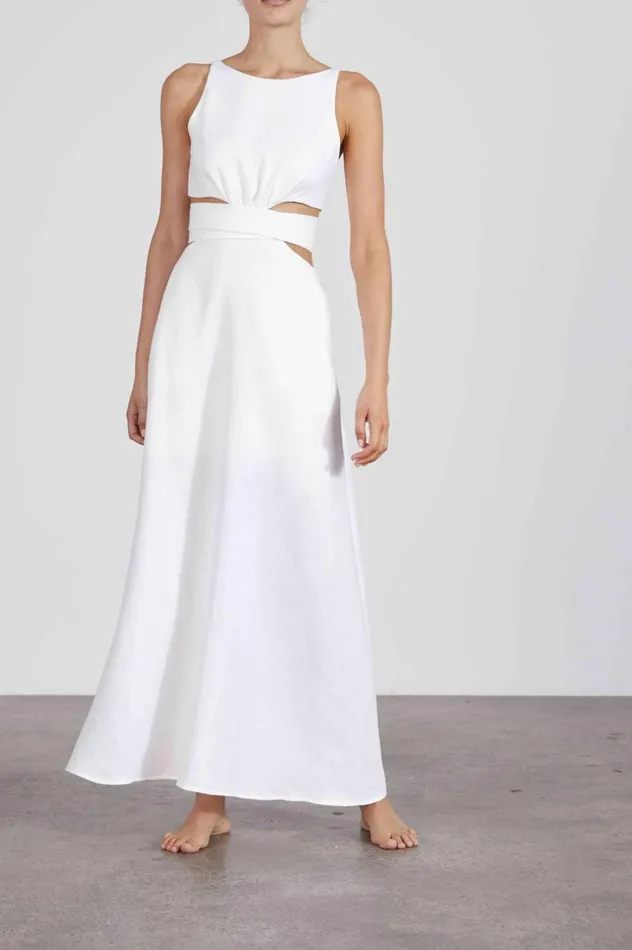 BONDI BORN Dresses Delphi Comino Linen Dress 8211 White 8211 Women