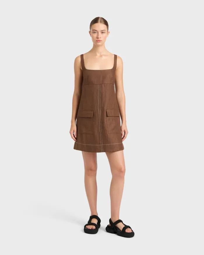 BONDI BORN Dresses Delphi Empire Mini Dress 8211 Cocoa 8211 Women