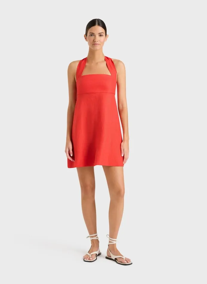 BONDI BORN Dresses Delphi Halter Mini Dress 8211 Scarlet 8211 Women