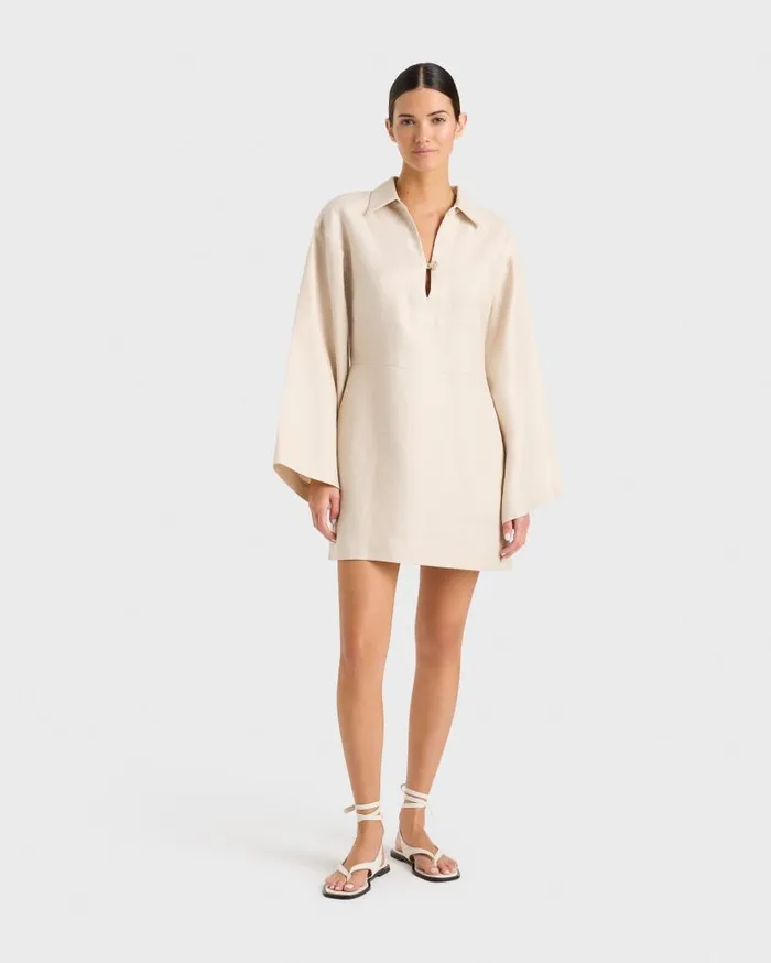 BONDI BORN Dresses Delphi Organic Linen Relaxed Sleeve Dress 8211 Sand 8211 Women
