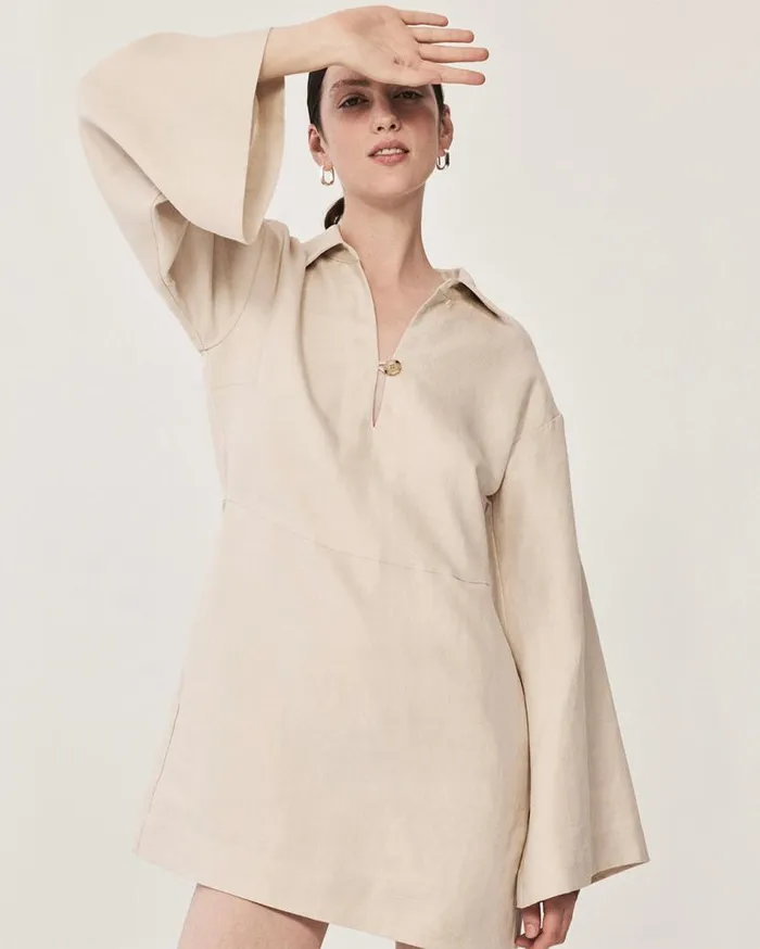 BONDI BORN Dresses Delphi Organic Linen Relaxed Sleeve Dress 8211 Sand 8211 Women BONDI BORN Dresses Delphi Organic Linen Relaxed Sleeve Dress 8211 Sand 8211 Women