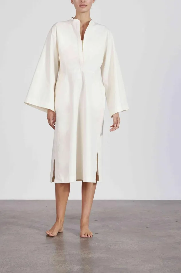 BONDI BORN Dresses Estel Midi Organic Cotton and Silk Dress 8211 Coconut 8211 Women