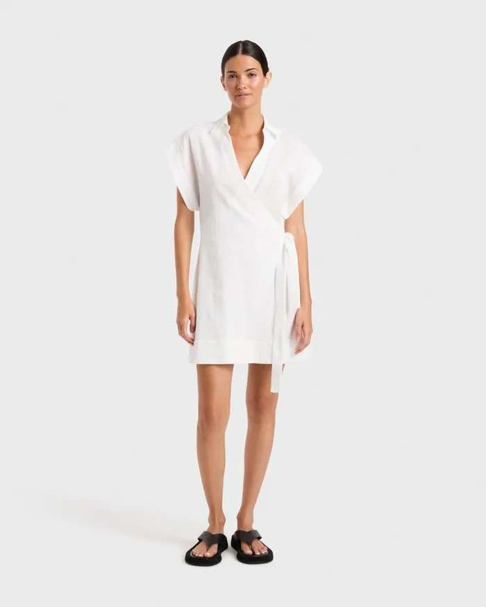 BONDI BORN Dresses Hastings Organic Cotton Mini Wrap Dress 8211 White 8211 Women