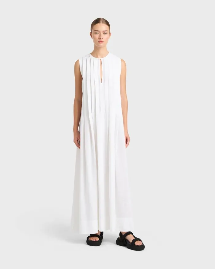 BONDI BORN Dresses Leiden Pleat Front Maxi Dress 8211 White 8211 Women