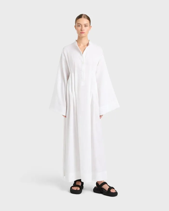 BONDI BORN Dresses Leiden Pleated Caftan Dress 8211 White 8211 Women