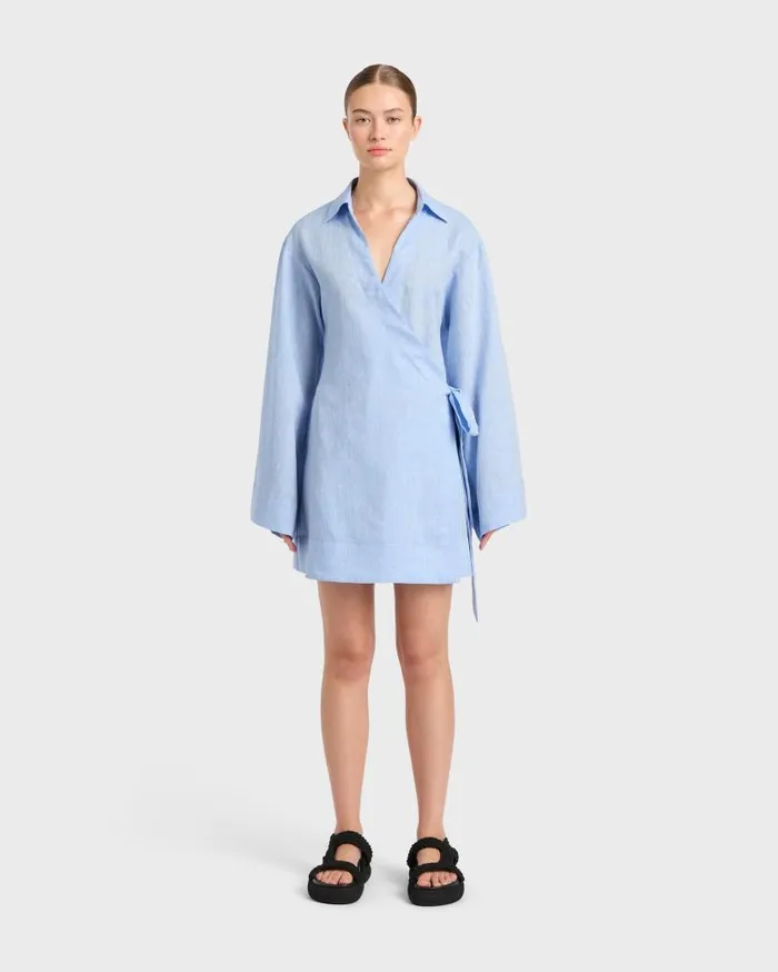 BONDI BORN Dresses Leiden Wrap Mini Dress 8211 Sky 8211 Women