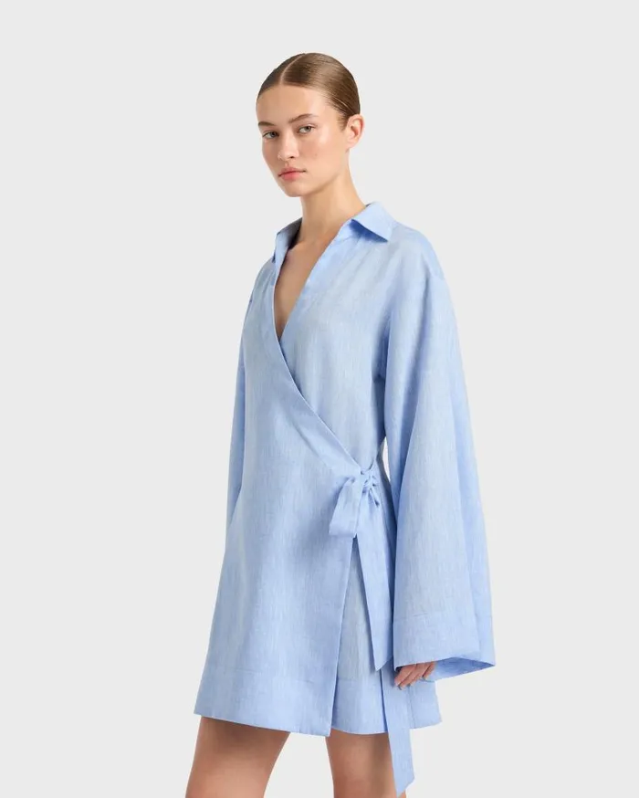 BONDI BORN Dresses Leiden Wrap Mini Dress 8211 Sky 8211 Women BONDI BORN Dresses Leiden Wrap Mini Dress 8211 Sky 8211 Women