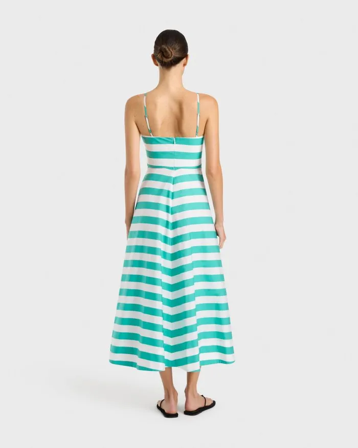 BONDI BORN Dresses Leon Flared Dress 8211 Emerald Stripe 8211 Women