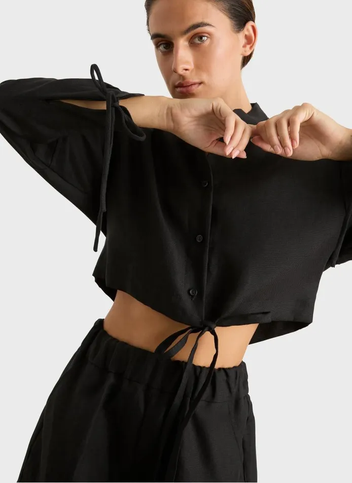 BONDI BORN Matching Separates Delphi Tie Shirt 8211 Black 8211 Women