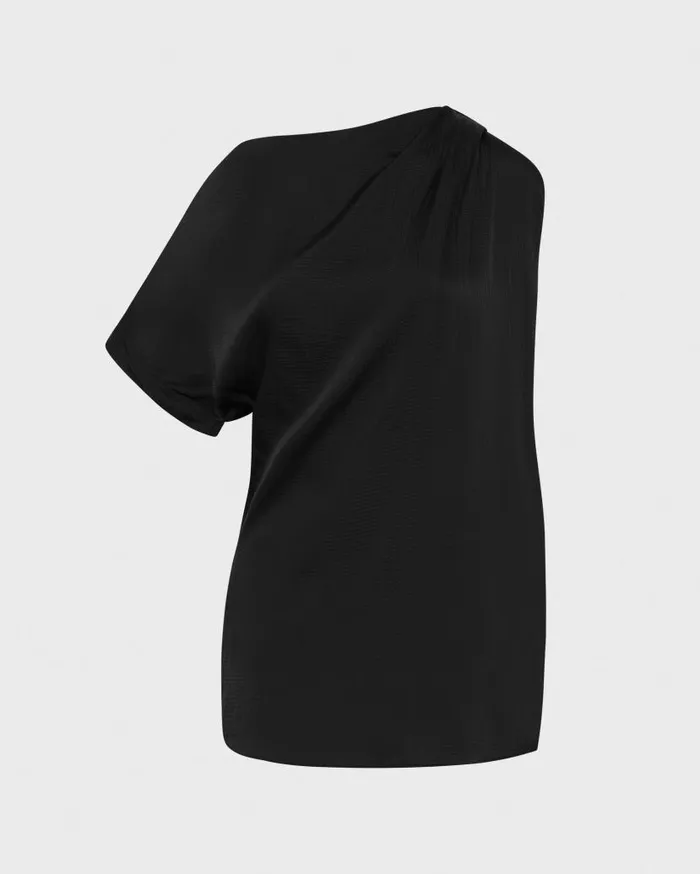 BONDI BORN Shirts and Tops Ardea Draped One Shoulder Top 8211 Black 8211 Women