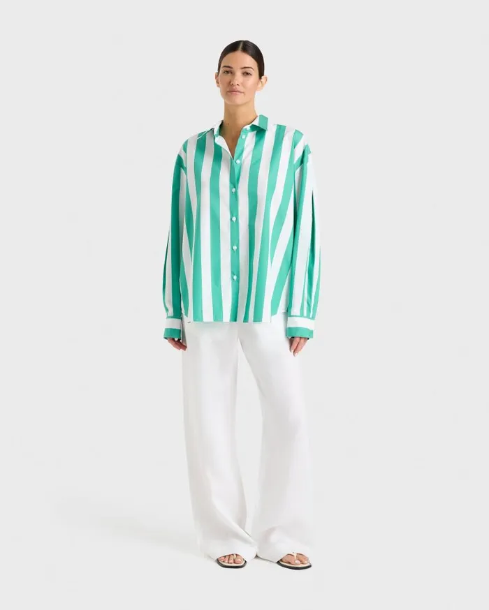 BONDI BORN Shirts and Tops Leon Classic Shirt 8211 Emerald Stripe 8211 Women
