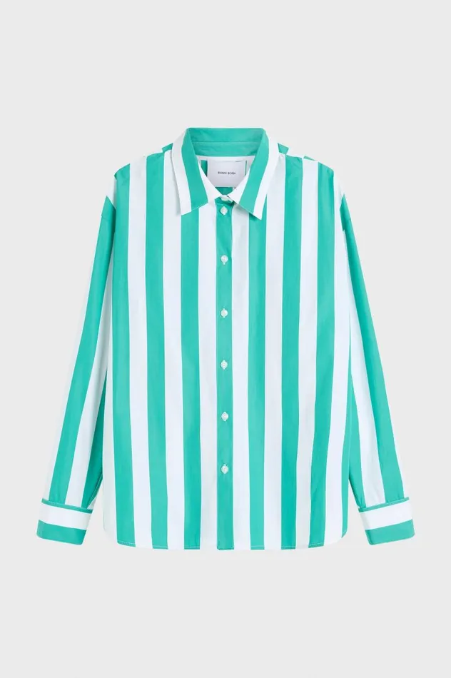 BONDI BORN Shirts and Tops Leon Classic Shirt 8211 Emerald Stripe 8211 Women