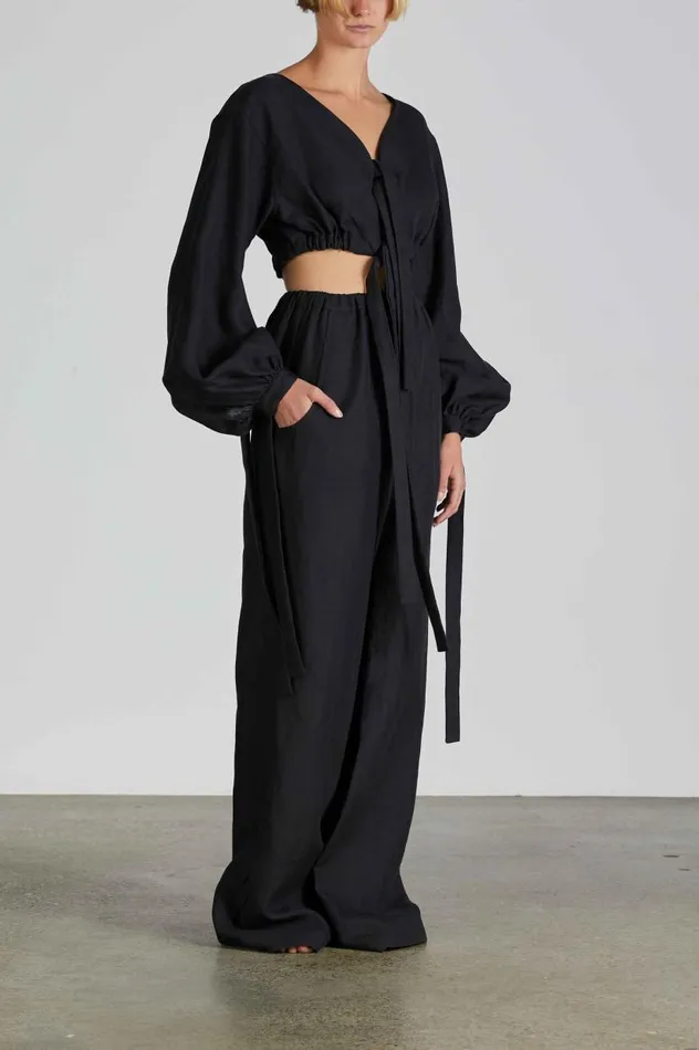 BONDI BORN Shirts and Tops Tobago Organic Linen Top 8211 Black 8211 Women