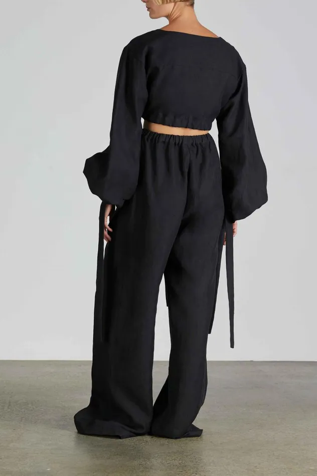 BONDI BORN Shirts and Tops Tobago Organic Linen Top 8211 Black 8211 Women