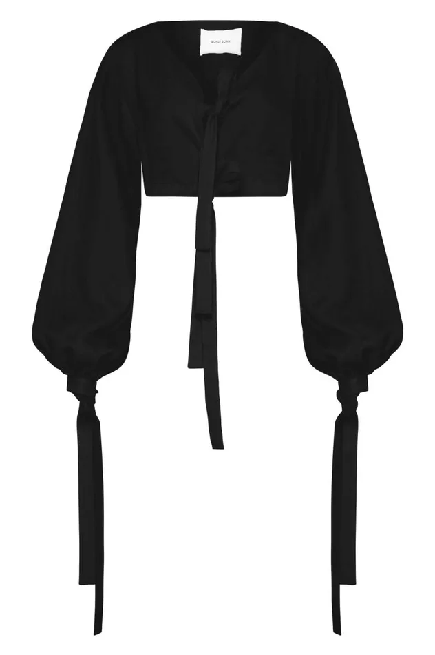 BONDI BORN Shirts and Tops Tobago Organic Linen Top 8211 Black 8211 Women