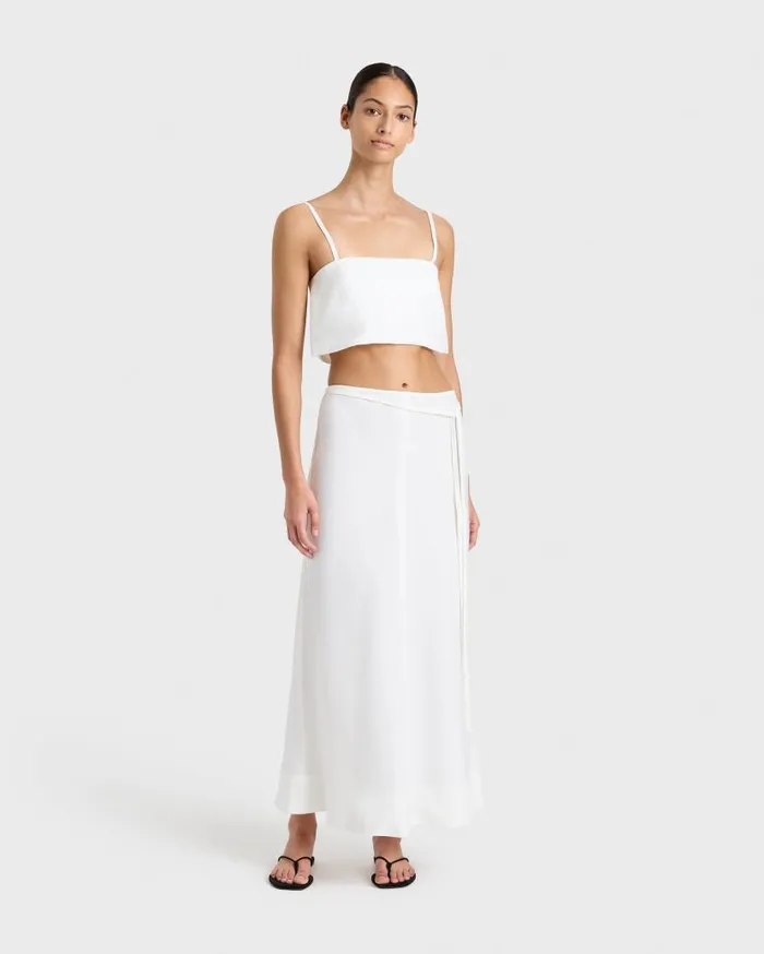 BONDI BORN Skirts Delphi Bias Cut Linen Maxi Skirt 8211 White 8211 Women