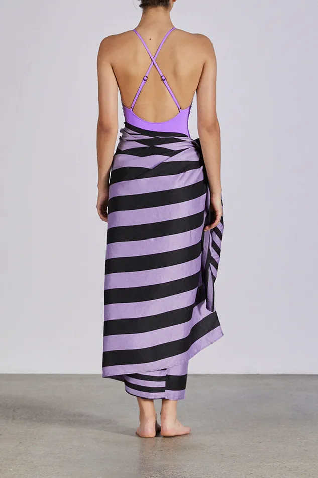 BONDI BORN Skirts Maroma Sarong Skirt 8211 Purple Stripe 8211 Women