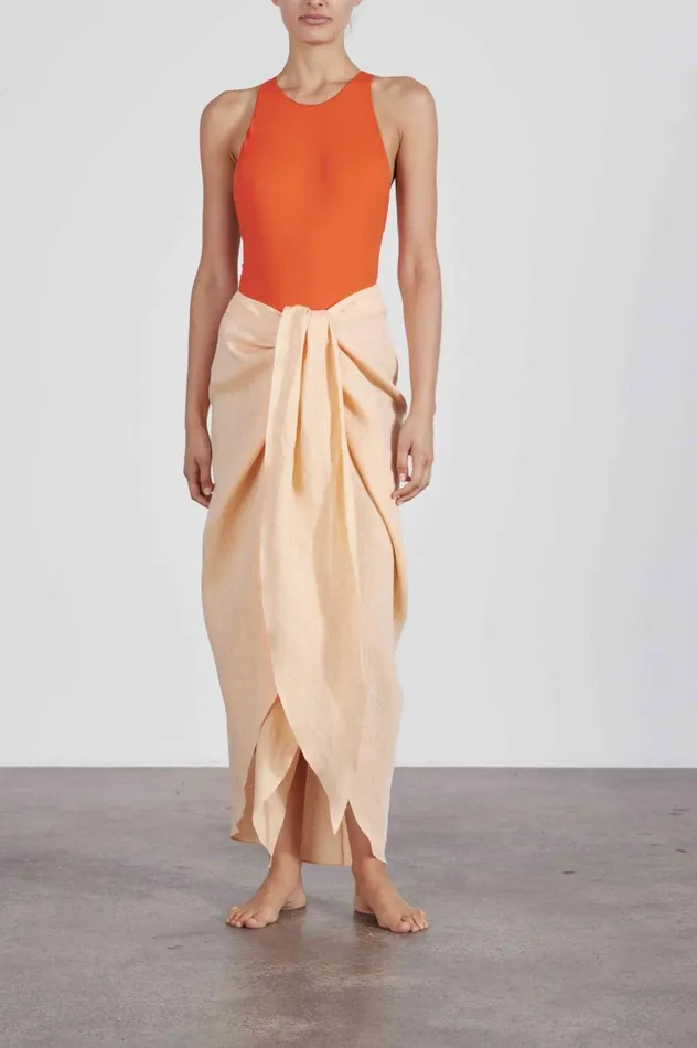 BONDI BORN Skirts Organic Linen Tie Front Draped Skirt 8211 Stardust 8211 Women