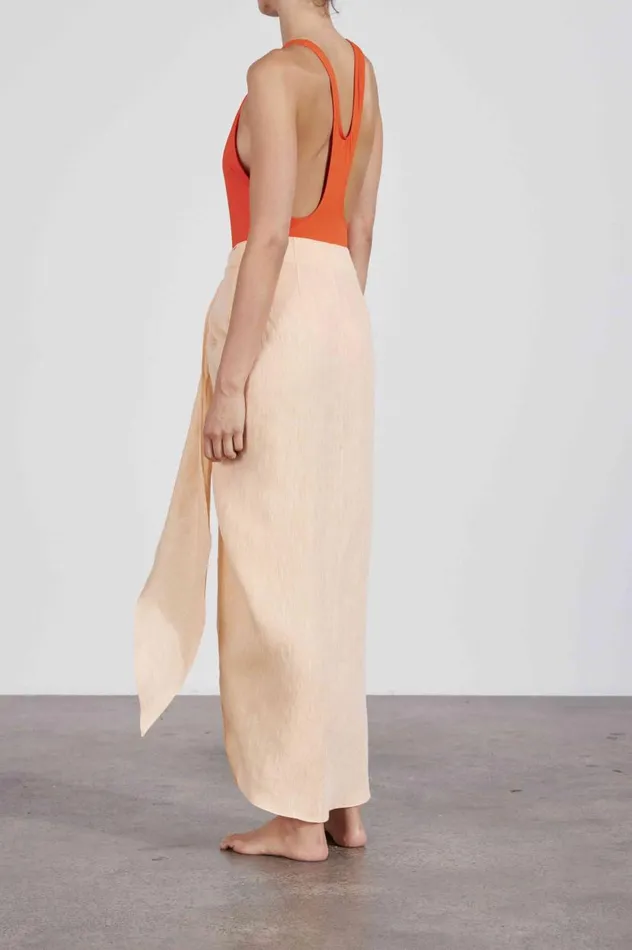 BONDI BORN Skirts Organic Linen Tie Front Draped Skirt 8211 Stardust 8211 Women