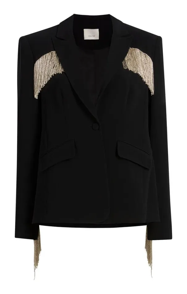 Cinq A Sept Blazers Women Beaded Fringe Ira Blazer Black