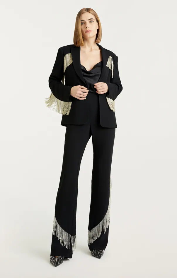 Cinq A Sept Blazers Women Beaded Fringe Ira Blazer Black