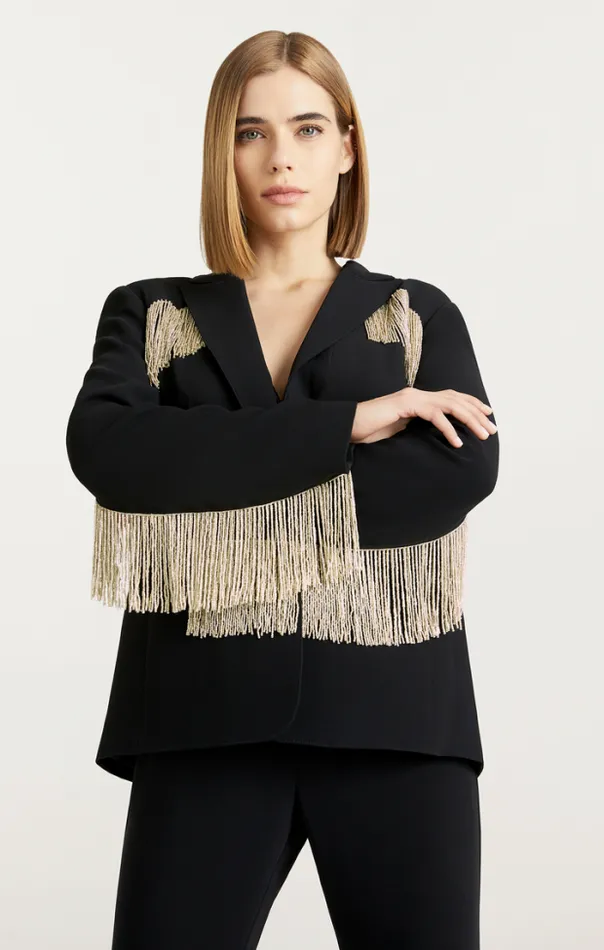 Cinq A Sept Blazers Women Beaded Fringe Ira Blazer Black