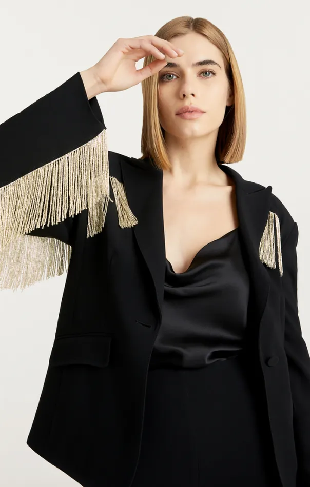 Cinq A Sept Blazers Women Beaded Fringe Ira Blazer Black