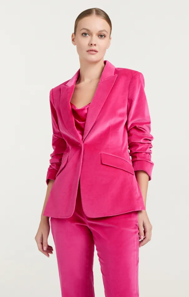 Cinq A Sept Blazers Women Chenille Velvet Scrunched Cheyenne Blazer Pink Dahlia