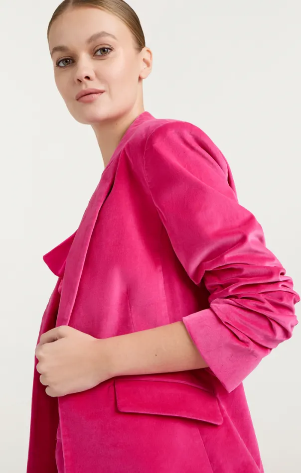 Cinq A Sept Blazers Women Chenille Velvet Scrunched Cheyenne Blazer Pink Dahlia