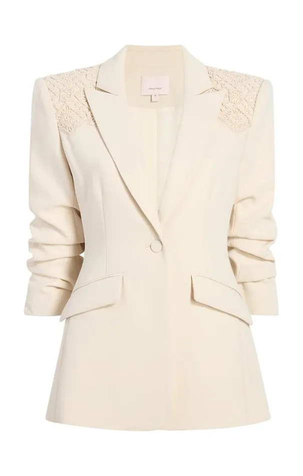 Cinq A Sept Blazers Women Crochet Lace Scrunched Cheyenne Blazer Light Plaster