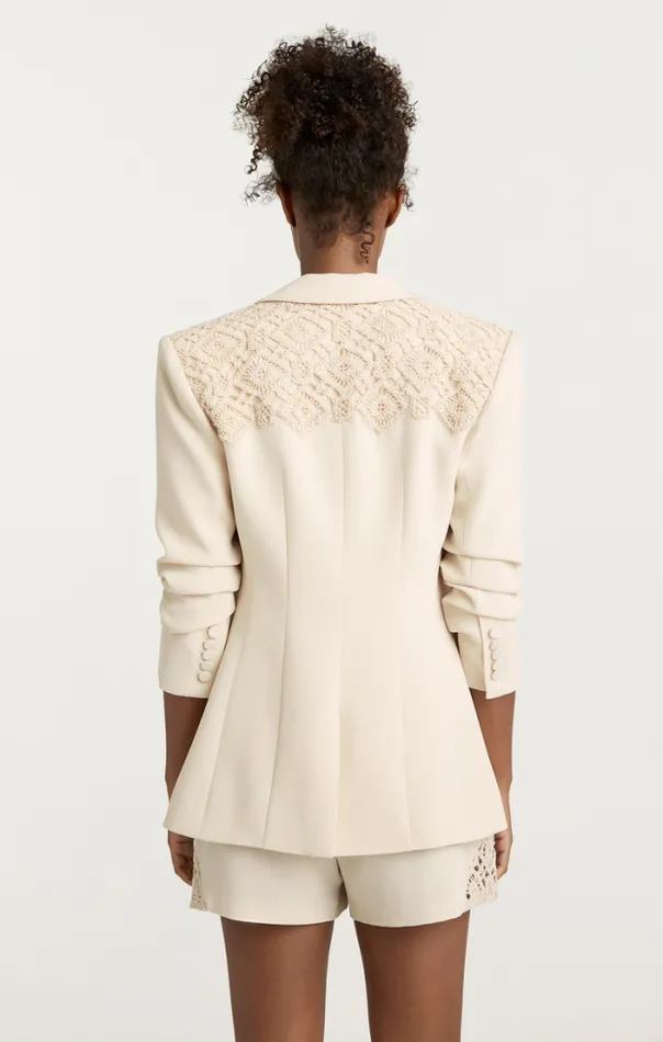 Cinq A Sept Blazers Women Crochet Lace Scrunched Cheyenne Blazer Light Plaster