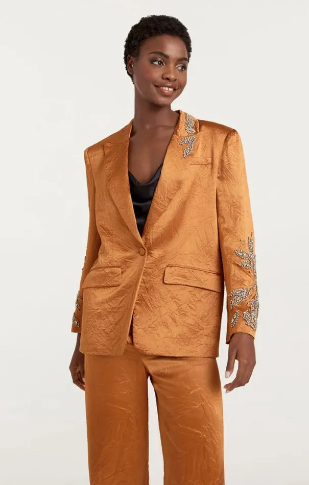 Cinq A Sept Blazers Women Crystal Floral Embellished Cheyenne Blazer Pecan