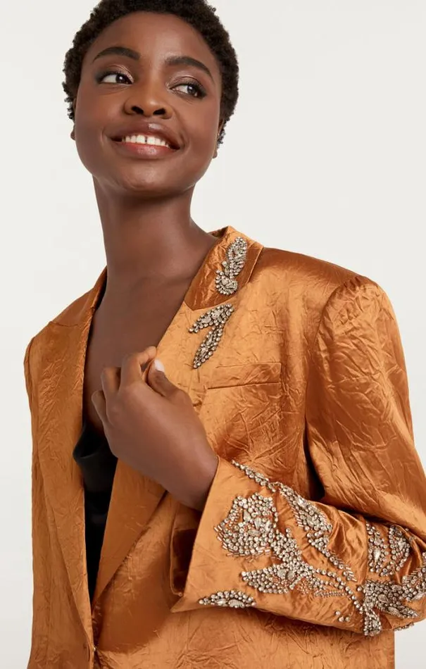 Cinq A Sept Blazers Women Crystal Floral Embellished Cheyenne Blazer Pecan
