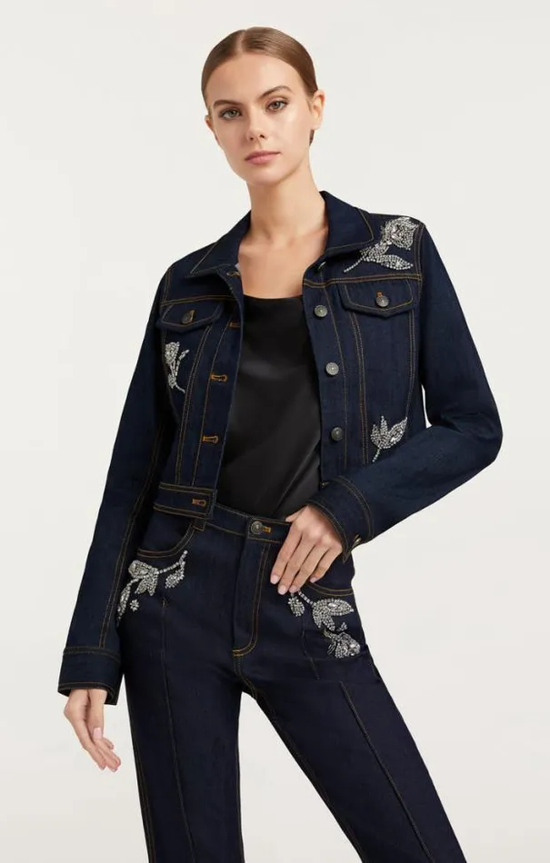 Cinq A Sept Blazers Women Crystal Floral Regina Jacket Indigo