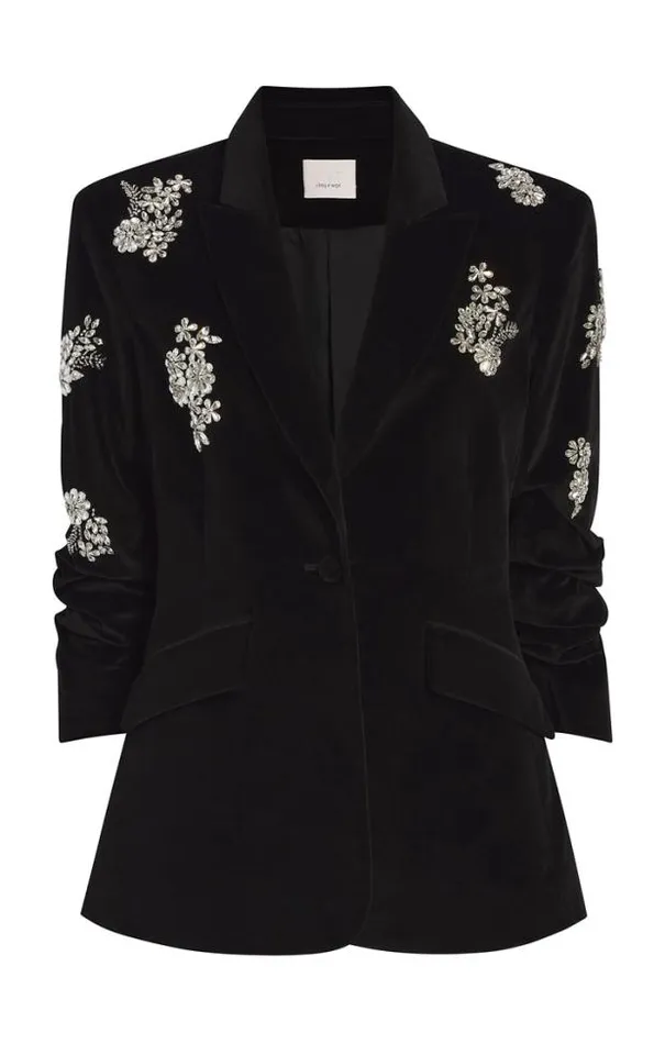 Cinq A Sept Blazers Women Crystal Ivy Chenille Scrunched Cheyenne Blazer Black